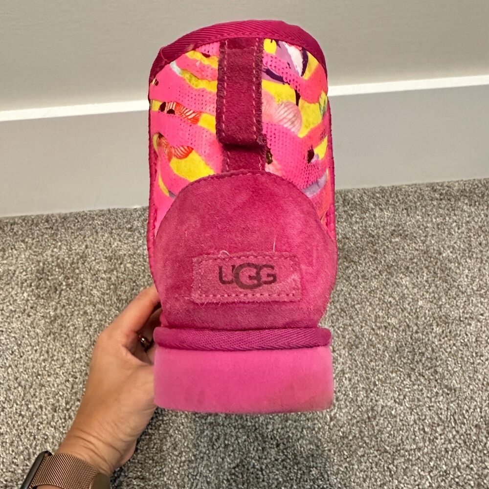 UGG Classic Mini Tiger Flower Sequin Pink Boots 1124951 Women's 8 - Picture 9 of 13